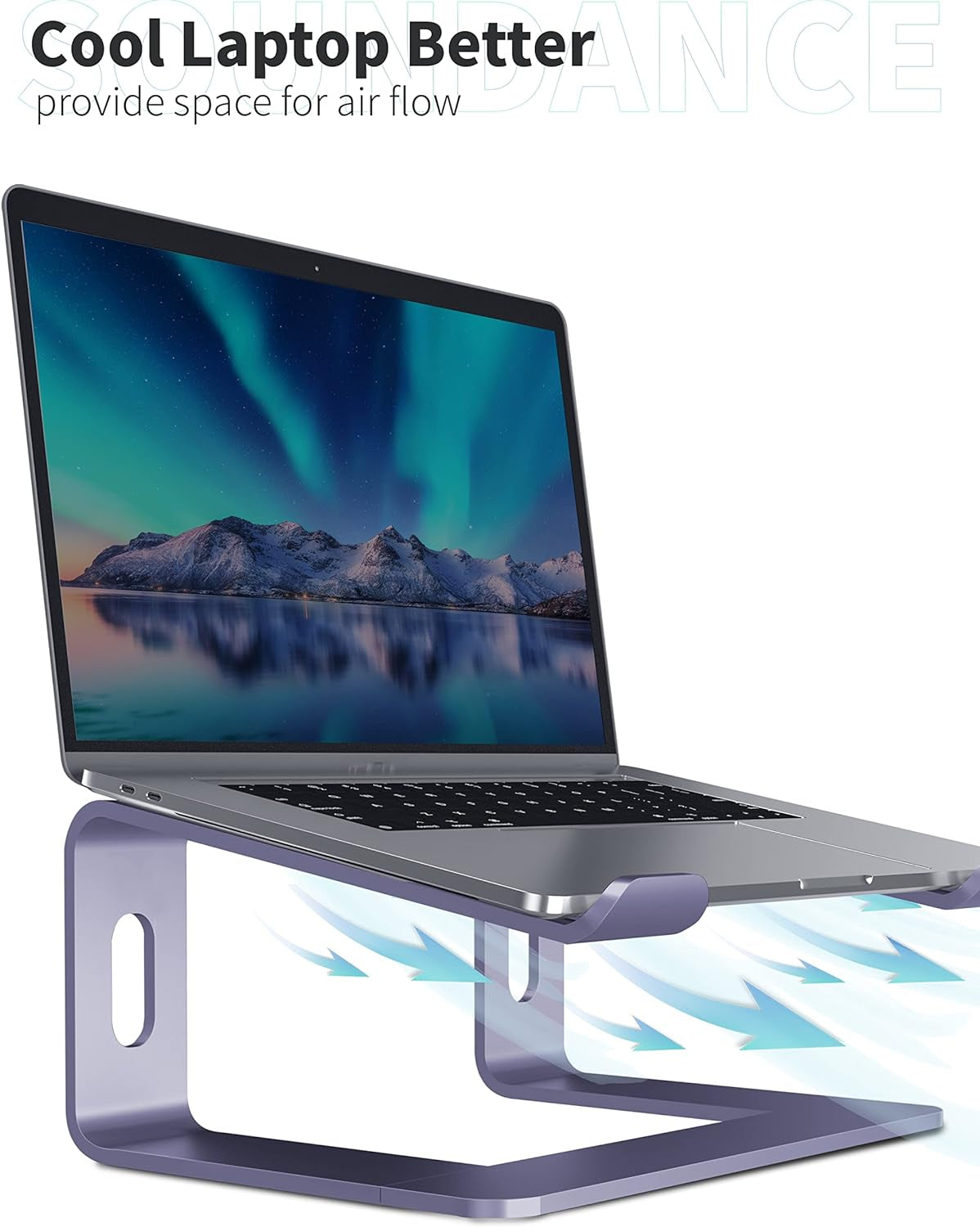 Laptop Stand, Aluminum Computer Riser, Ergonomic Laptops Elevator for Desk, Metal Holder Compatible with 10 to 15.6 Inches Notebook Computer, Purple